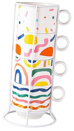 Ciieeo Stapelbare Keramikbecher-set für Kaffee Tee aus Hochwertiger Keramik Langlebig und Sicher für Zuhause Büro