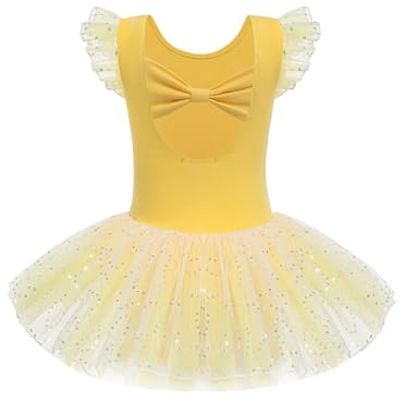Arshiner Girls Short Sleeve Glitter Dance Ballet Tutu Leotard Ballerina Outfit for Girls Toddler Yellow 130