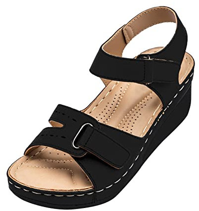Sandales Orthopédiques Hallux Valgus pour Femme avec Talon Compensé - Chaussures de Loisirs Confortables pour Larges Pieds - Trekking Pieds Nus avec Sangle Réglable