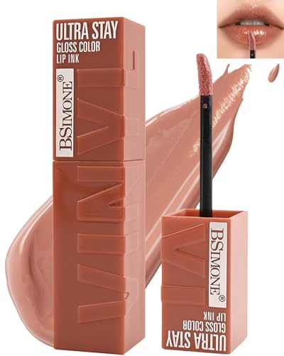 Flüssiger Lippenstift Glänzend, Non-Transfer Liquid Lipstick Langanhaltender Wasserfester Nicht Klebender, SuperStay Glossy Natürlich Finish Vinyl Ink Lippen Make Up mit 16 Stunden Halt für Frauen-01