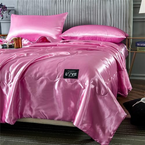 Chickwin Été Couvre Lit Matelassée, Satin Couleur Unie Réversible Doux Coton Été Couvre-lit Couverture de lit Jeté de Lit Dessus de Lit - Imprimé en Concis (100x150cm,Rose)