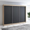 A&J MöbelLand Moderne 3-türiger Kleiderschrank mit Schwebetüren und 4 Schubladen, 200 cm, Weiß (Sonoma/schwarz)