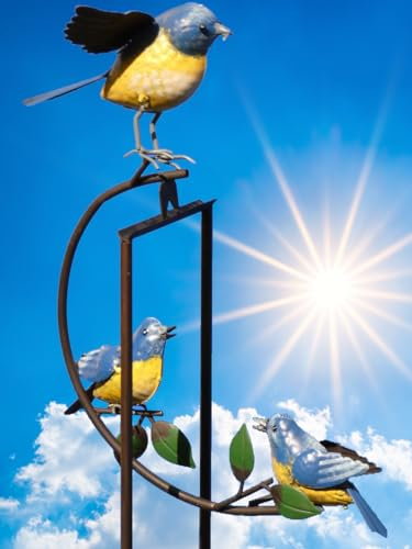 POMMERNTRAUM ® | Vogelwippe Windspiel Gartenstecker Gartendekoration Gartenkunst Metall Bunte Vögel Vogel Familie Piepmatz (Vogelmama + 2 Kinder)