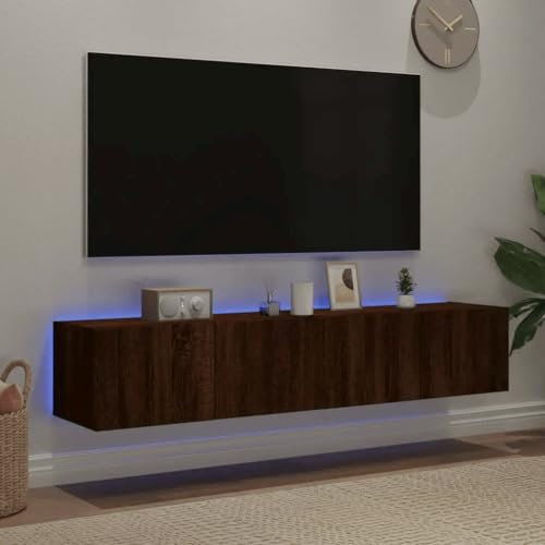 Canditree Ensemble Meubles TV Suspendu avec Lumières LED, Meuble TV Mural avec Rangement, étagère TV Flottante 160cm (chêne Marron)