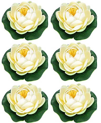 Beufee Floating Artificial Lotus Flowers, 6Pcs Small Lotus Flower with Water Lily Pad Mini Reusable Plastic Flowers Artificial Pond Plants Ornaments for Aquarium