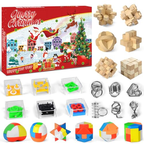 Calendrier De L'Avent 2025, Calendrier de Compte à Rebours, 24 Pièces Casse Tete Metal Bois Puzzle Calendrier L'avent, Cadeau de Compte à Rebours NoëL Pour Enfants Adultes