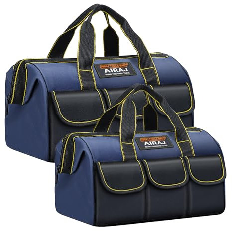 AIRAJ 2 Piece Portability Tool bags,14 Inch & 16 Inch Wide Mouth Tool Organiser With 5 Pockets, Multifunctional Small Tool Storage Bag for Various Tools,Electrician Carpenter Mechanic