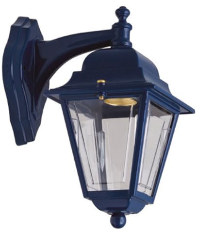 Außenlampe Wand Messing massiv E27 IP43 H: 26 cm Blau Rustikal Wandlampe außen Garten Hoflampe Wandlaterne