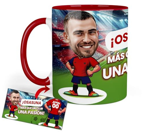Anak Anak Tazas desayuno Futbol - Taza personalizada con caricatura y nombre - Tazas originales para regalar fanáticos futbol - Taza de futbol Español - Tazas de cafe 350 ML - Regalos (Osasuna)