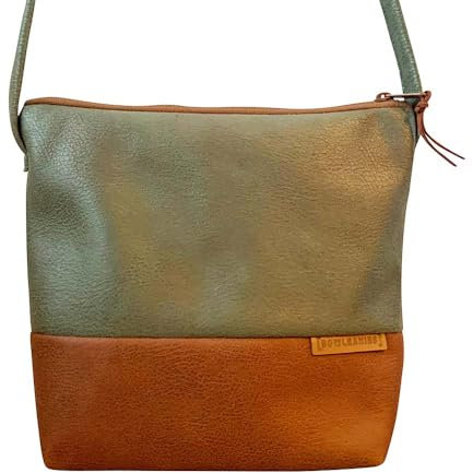 Bowleanies Taschen Umhängetasche aus Lederfaserstoff (Khaki & Braun)