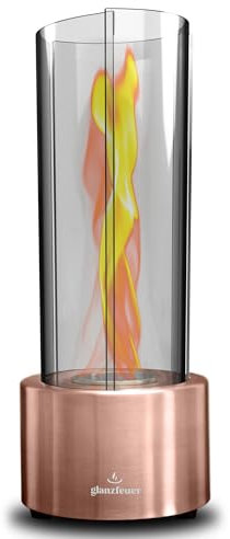 Glanzfeuer Bioethanol Tischkamin Outdoor & Indoor inkl. Bioethanol - Extra lange Brenndauer mit Wirbelflamme - Tischfeuer Deko - Tisch Kamin Feuer Feuersäule - Garten & Deko Geschenk