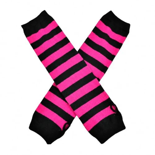 MIJOMA gestreifte Armstulpen mit Daumenloch – weiche Gothic Punk Armwärmer für Festival, Konzert und Alltag - Schwarz-Pink