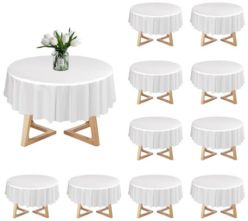 Yootiko Weiße Runde Tischdecke, 10 Stück, Wasserdicht, Fleckenschutz, Robust, 213*213 cm, für Partys & Feste
