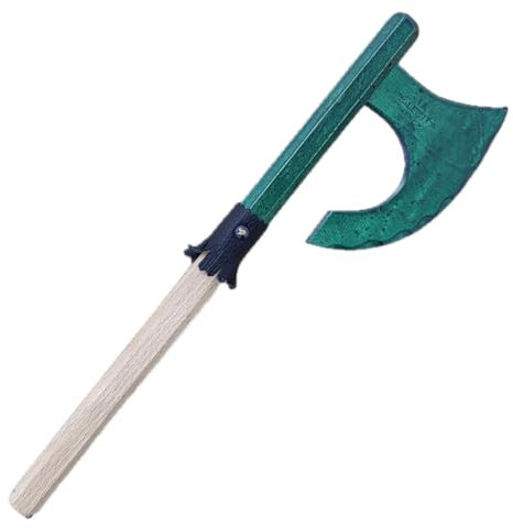 Ascia Vichinga in Legno - Ascia per Giochi di Ruolo Medievali - Made in Italy, Artigianale con Inserto in Vera Pelle, Sicura e senza Schegge - Costume Giochi Medievali (VERDE, VICHINGA)