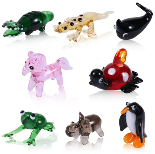 WEWAYSMILE 8 Piezas Figuras De Vidrio Soplado a Mano Los Animales De Cristal Incluyen Unicornio Hipopótamo Cocodrilo Tortuga Delfín Pingüino Rana Geco para Regalos De Decoración del Hogar