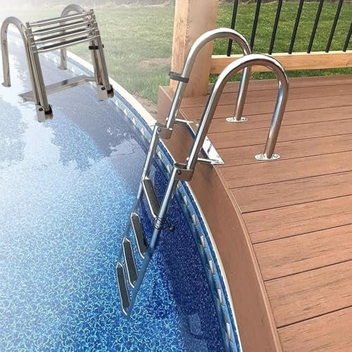 Badeleiter mit 4 Stufen, Edelstahl-Bootspoolleiter, Faltbare Schwimmbeckenstegleiter mit Rutschfester Stufe und Griff, Tragkraft 150 kg, schwimmendes Deck for Schwimmbecken/Bootsschwimmbecken