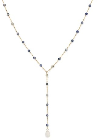 SINGULARU - Halskette Y Cianita Stones. Edelstahl mit 18K vergoldung und Naturstein. Schmuck für Damen.