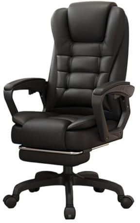 Home Bürostuhl mit Hochlehner Leder Bürodenstütze, ergonomischer, bequemer Stuhl mit Rädern Komfortabel(Schwarz)