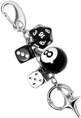 8 Ball Dice Taschenanhänger,Bag Charms,Schwarz Bag Charm,Cute Keychain Aesthetic,Dice Pendant Keychain,Nettes Decor Metal Dice Bag Charme,Schlüsselanhänger Billardkugel für Handy,Rucksack,Geldbeutel