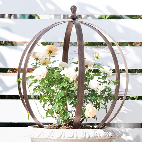 GOOOXIM Garden Obelisk Trellis for Climbing Plants – 18x22 Metal Outdoor Support for Rose Bushes and Tall Vines – Antique Copper Finish – Easy Assembly and Storage – Perfect Garden Decor