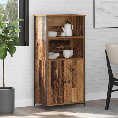 kithwjll Highboard Altholz Optik, Holzwerkstoff Schrank 62x36x121,5 cm, Kommode mit 2 Türen, Aufbewahrungsschrank für Wohnzimmer, Flur