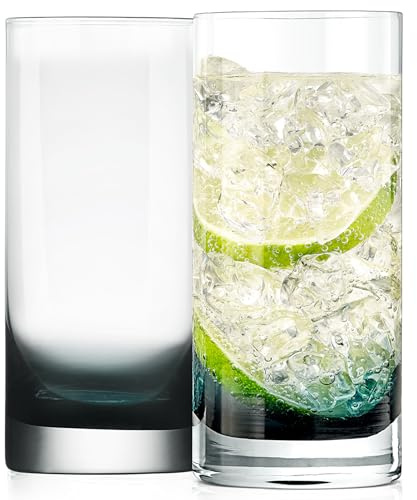 NutriChef 12.5oz Highball Drinking Glasses - Set of 2 Heavy Base Tall Tumbler Clear Glassware for Water, Wine, Beer, Liquor, Gin, Cocktail, Whiskey, Juice, Iced Coffee, Mixed Drinks, Dishwasher Safe