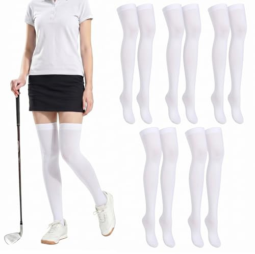 Cuffbow 5 Pairs Golf Sun Protection Socks Upf50+ Overknee Stocking Ice Silk Cool Breathable Socks for Women School Outdoor Sports