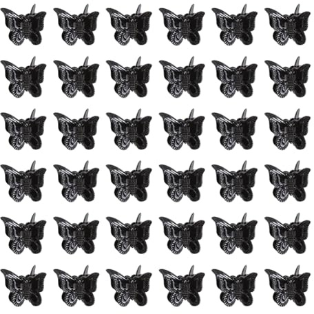Lot de 60 mini pinces à cheveux papillon en plastique pour femme - Noir