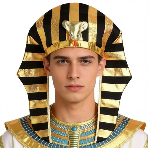 Faxianther Kleopatra-Perücke, Schwarz, mit Pony und Goldener Flechtung, Damenperücke, Glattes Schwarzes Bob-Haar, Ägyptisches Kostüm-Accessoire Halloween-Kostüme
