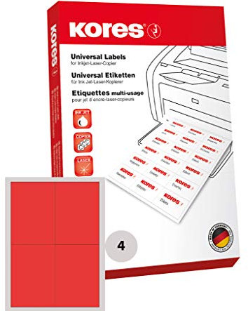 Kores Farbige Universal-Etiketten, 105 x 148.5 mm, 100 Blatt, rot