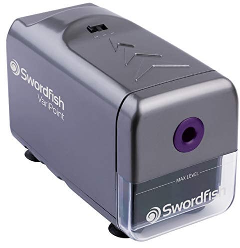 Swordfish ‘VariPoint’ Electric Pencil Sharpener with Replaceable Helical Blade and Pencil Point Options [40232], Grey