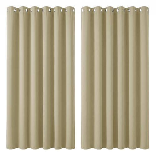 Deconovo UV-Schutz Vorhänge mit Ösen Deko Verdunklungsvorhänge Beige | 2er Set, H229 x B229 cm, Vorhang mit Ösen, lichthemmend, Wärmeisolierend und gut passend für moderne Wohn- und Schlafzimmer