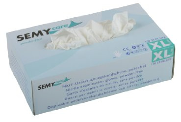 Semy Care Nitril-Untersuchungshandschuhe, puderfrei, Größe XL, weiß AQL 1.5, 10er Pack (10 x 100 Stück)