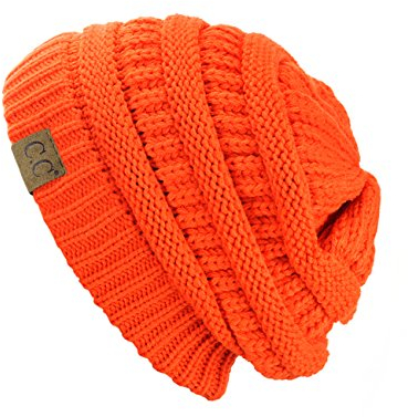 C.C Modische warme weiche dehnbarer lose Strick Beanie Mütze HAT20A, Neon Orange