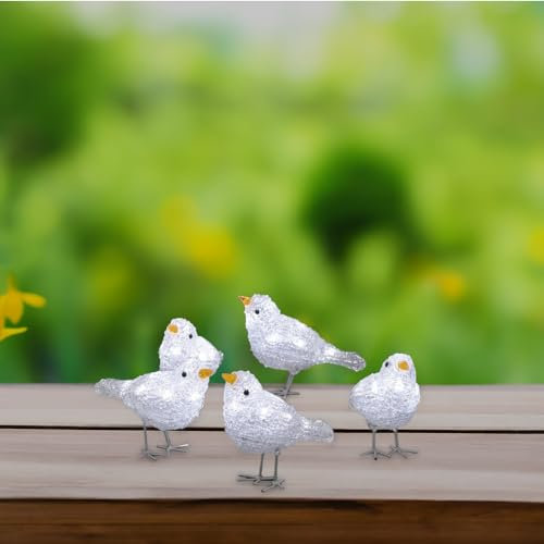 LED Acryl Vögel 5er-Set für Außen 40 kalt weiße Dioden