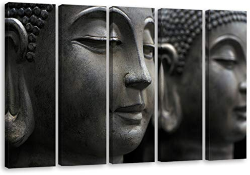 Feeby Bilder Buddha XXL 100x200 cm Typ C 5-Teilig 1 Teilig Wohnzimmer Schlafzimmer Büro Flur Küche Wandbilder Leinwandbilder Modern Bild auf Leinwand Wanddekoration Kunstdruck Design Grau