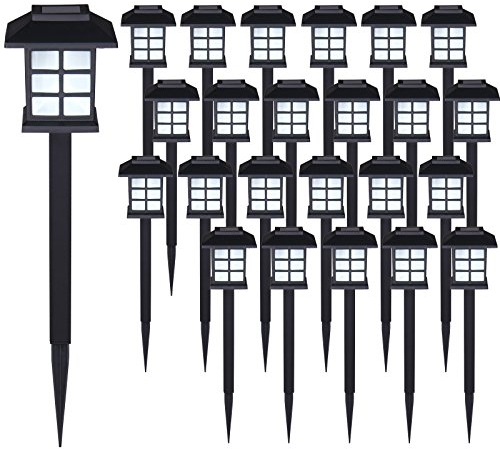 Deuba® Solarlampe für Außen 24er Set LED Wetterfest IP44 Dämmerungssensor Erdspieß Solar Laterne Schwarz Garten Leuchte Außenleuchte Balkon Deko