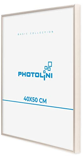 PHOTOLINI Alu-Bilderrahmen 40x50 cm Silber schmal, Metall-Rahmen aus Aluminium, bruchsicheres Acrylglas, zum Aufhängen, extra Zubehör, modernes Design für Poster & Fotos