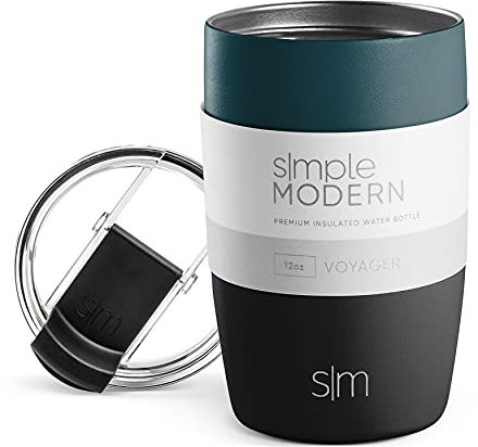 Simple Modern Travel Coffee Mug Tumbler with Flip Lid, Reusable Insulated Stainless Steel Thermos Cold Brew Iced Coffee Cup, Valentines Gifts For Him Her, Voyager Collection, 12oz, Moonlight