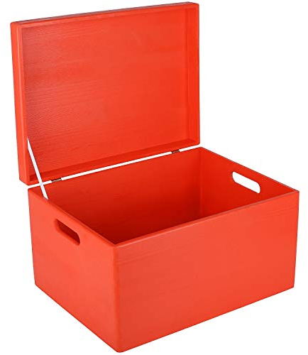 Creative Deco XXL Rot Große Holzkiste mit Deckel | 40x30x24 cm (+/-1cm) | Holztruhe Erinnerungsbox Baby Holzbox mit Deckel und Griffen Kasten | Für Dokumente, Wertsachen, Spielzeuge, Werkzeuge