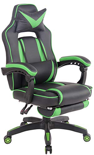 CLP Sedia Gaming Heat con Poggiapiedi in Similpelle I Poltrona Racing Scrivania con Schienale Reclinabile E Doppio Cuscino, Colore:Nero/Verde