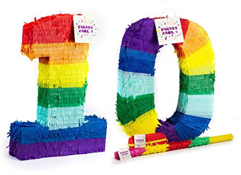 Trendario Pinata Zahl 10 - Mehrfarbig - ungefüllt - Ideal zum Befüllen mit Süßigkeiten und Geschenken - Piñata für Geburtstag Spiel, Geschenkidee, Party, Feier, Überraschung, Kindergeburtstag