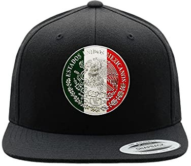 The Pride Snap Caps - Mexico Snapback Flat Panel Custom Shield Patch und Flag (Gold/Chrom) - Schwarz - Large
