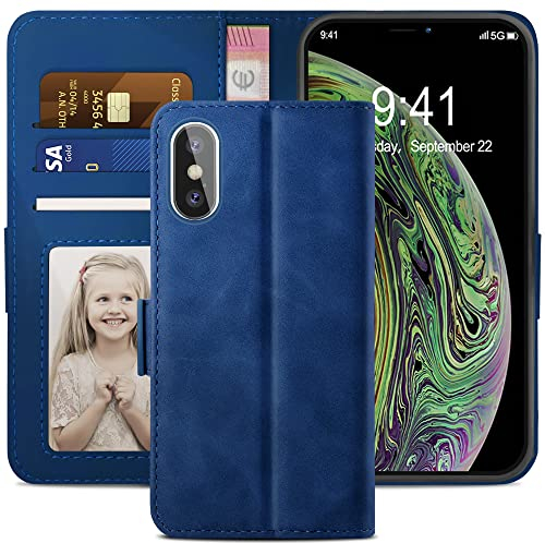 YATWIN Handyhülle Kompatibel mit iPhone XS/X Hülle, Klapphülle iPhone XS/X Premium Leder Brieftasche Schutzhülle [Kartenfach] [Magnet] [Stand] Handytasche Case für iPhone XS/X Case, Blau