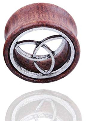 BlackAmazement Flesh Tunnel Plug Inlay Piercing Holz Wood Triqueta Knoten der Dreisamkeit Kelten Wikinger Germanen Herren Damen (10mm - 1 Stück)
