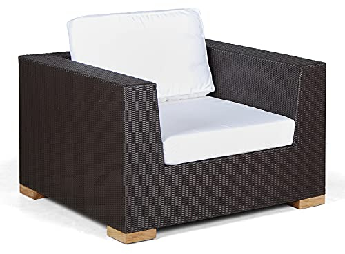 Garland Poly Rattan Gartensessel Havanna Armlehnen Auflagen 102x92x62,5 cm Teak Holz Alu Lounge Gartenlounge Sessel - Dunkelbraun