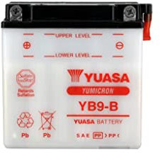 Batterie moto Yuasa YB9-B Dry - Livré sec - 12 V 9 Ah - Dimensions: 137 x 76 x 140 mm compatible avec YAMAHA RD200, DX 200 1975-1979