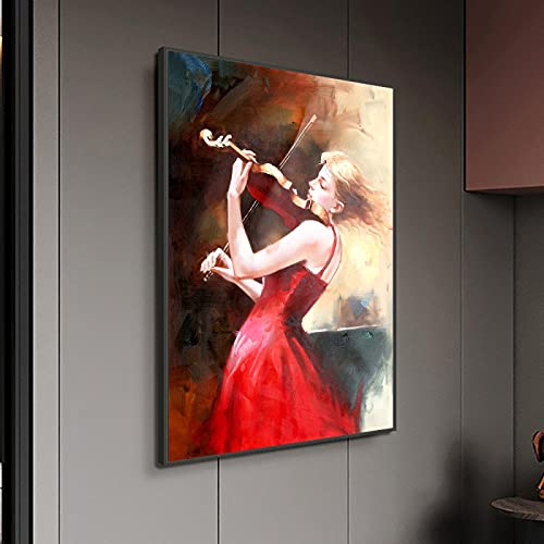 dsdsgog Moderne Malerei Mädchen spielt die Geige Moderne Wandkunst Bild für Wohnzimmer Korridor Gang Wohnkultur Druck Leinwand 30x50cm Rahmenlos