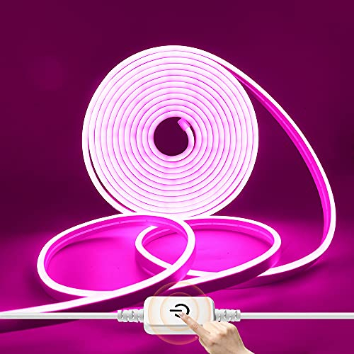 HEGEHE Dimmbar Neon LED Streifen, 12V 2835 LED Strip Wasserdicht Diffusion Silikon Neon Flex LED Lichtband Schlauch für Innen Aussenbereich Heim Küche DIY Deko (Pink, 5M)