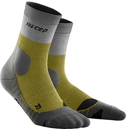CEP - HIKING LIGHT MERINO MID CUT SOCKS REDESIGN für Herren | Bessere Stabilität dank Wandersocken mit Kompression | Trekkingsocken für leichte Beine in Olive/Grau | Größe III | M